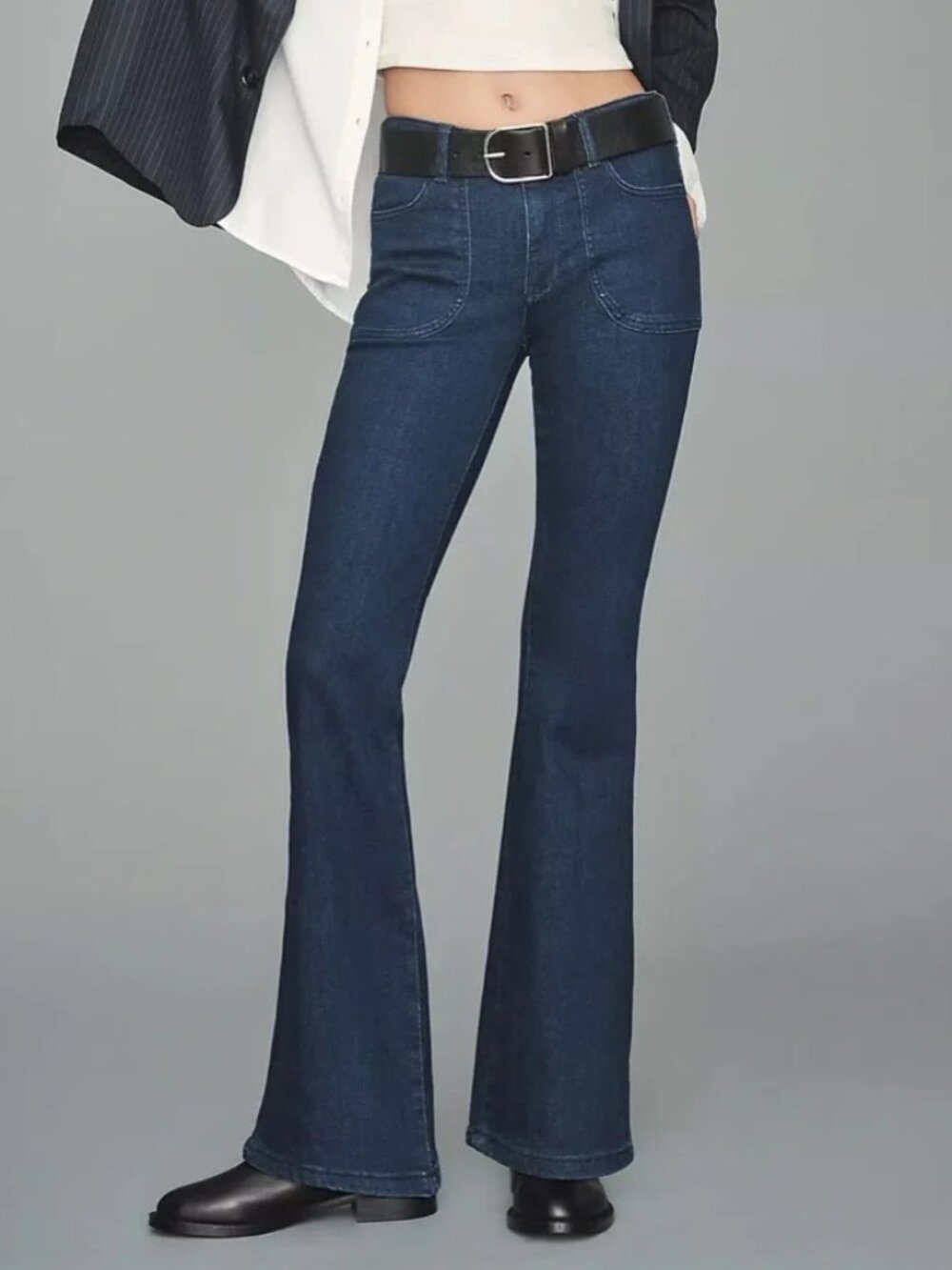 PILCRO ANTHRO THE ICON FLARE JEANS UTILITY POCKET STRETCH DENIM HIGH RISE  sz 26
